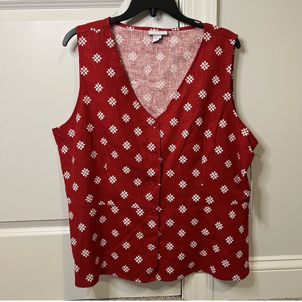 Liz Claiborne V Neck Sleeveless Blouse Peplum Top Women’s Size XXL Linen Blend